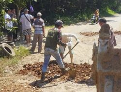 Warga Desa Magantis Bersatu Perbaiki Jalan Berlubang dengan Swadaya, Apakah Pemerintah Akan Mendengar?