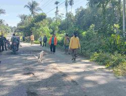Gotong Royong di Desa Hayaping, Warga Bersatu Bersihkan Bahu Jalan Menuju Patung